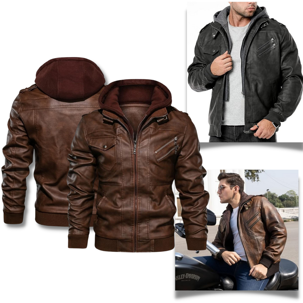 Veste de motard marron en cuir - Ouistiprix
