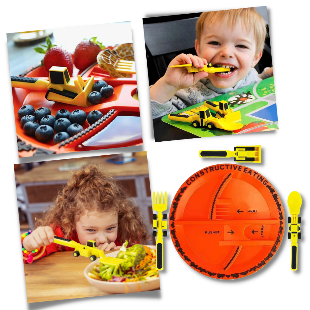 Alimentation constructive | Service de vaisselle pour enfants | Assiette et  ustensiles de construction, image size:1000x1000