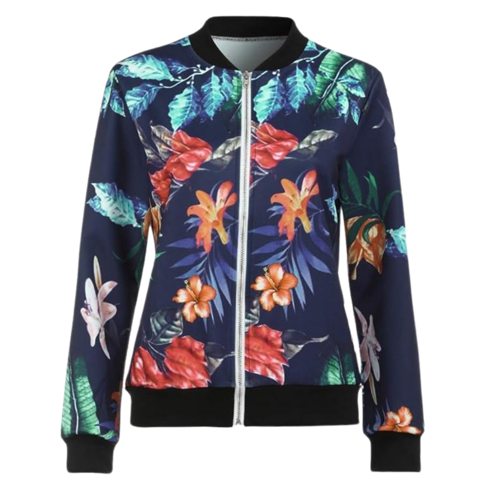 Blouson bomber à fleurs à manches longues -Bleu/SBleu/MBleu/LBleu/XLBleu/XXLBleu/3XLBleu/4XLBleu/5XL - Ouistiprix