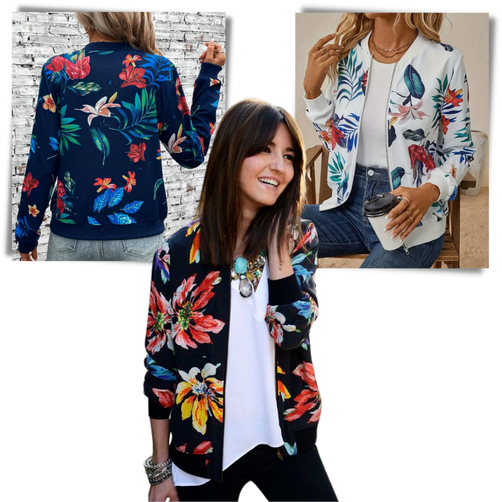 Blouson bomber à fleurs à manches longues - Ouistiprix