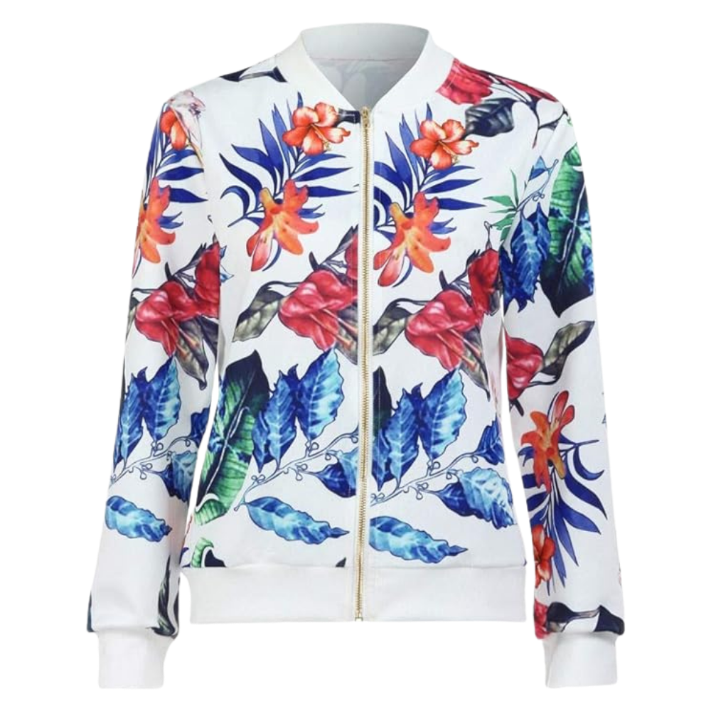 Blouson bomber à fleurs à manches longues -Blanc/SBlanc/MBlanc/LBlanc/XLBlanc/XXLBlanc/3XLBlanc/4XLBlanc/5XL - Ouistiprix