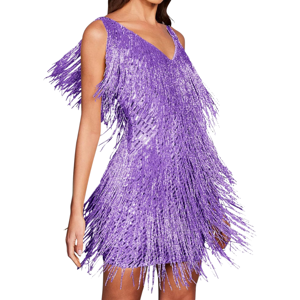 Robe à col V à paillettes
-Violet/SViolet/MViolet/LViolet/XLViolet/XXLViolet/3XLViolet/4XLViolet/5XL - Ouistiprix