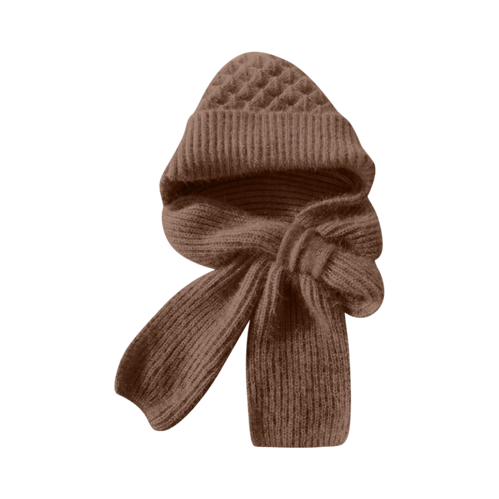 Bonnet à capuche en tricot coupe-vent avec écharpe et protège-oreilles  -Marron - Ouistiprix