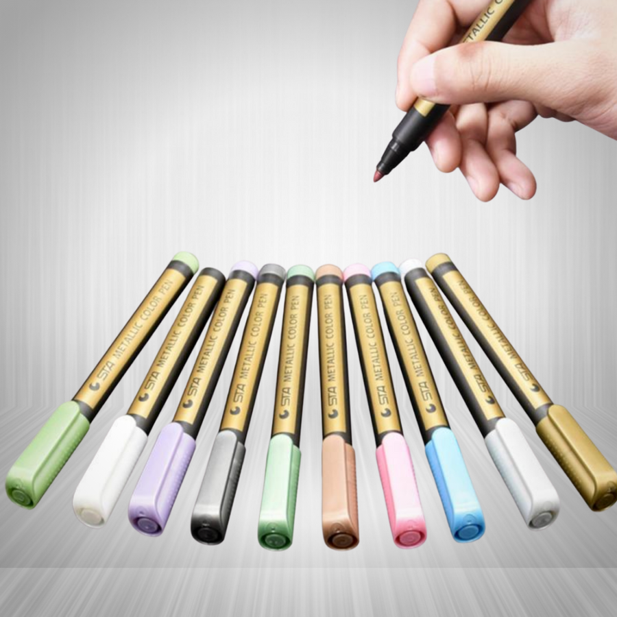 Stylos marqueurs couleurs effet métallique (Pack de 10 stylos)