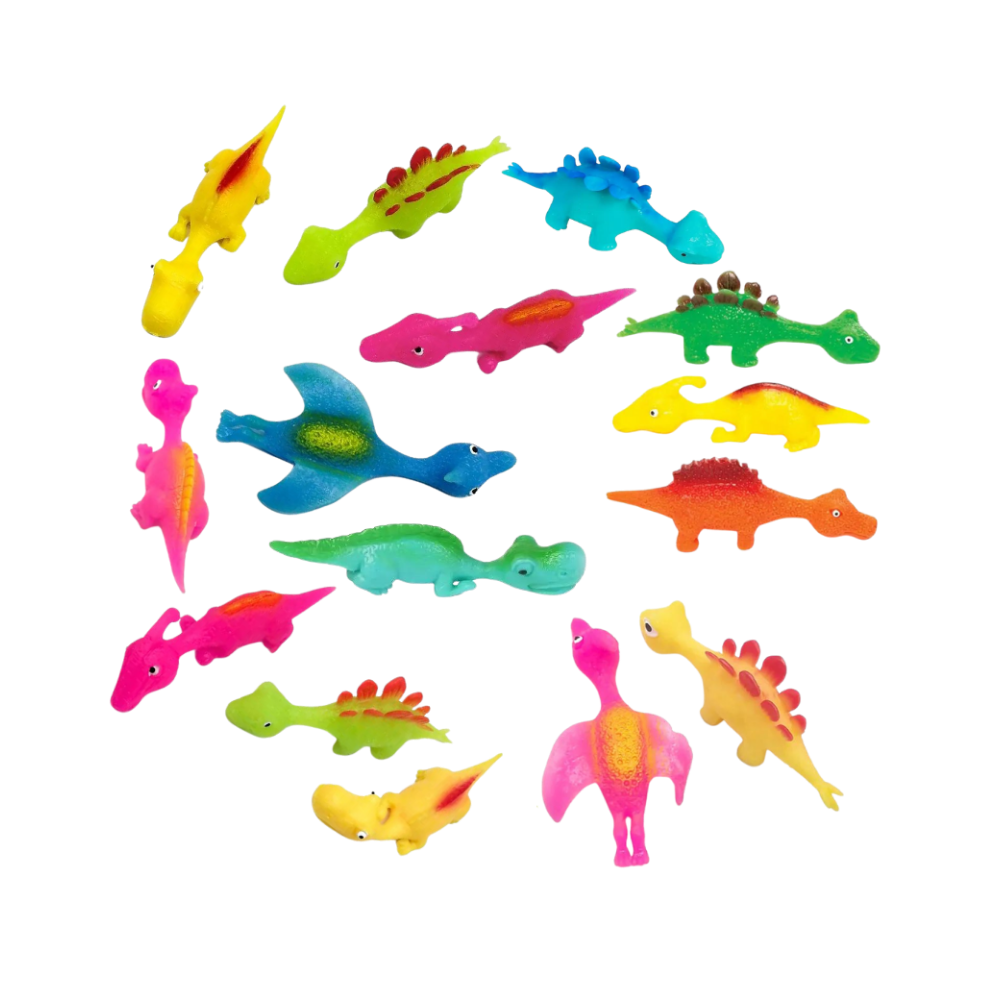 LOKBY – Set De 12 Lance-doigts Dinosaures – 6 Dinos + 6 Poulets Volants – Caoutchouc Souple – Jeu Adresse Et Physique