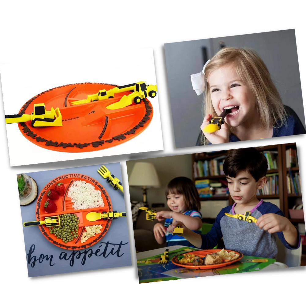 Alimentation constructive | Service de vaisselle pour enfants | Assiette et  ustensiles de construction, image size:1000x1000