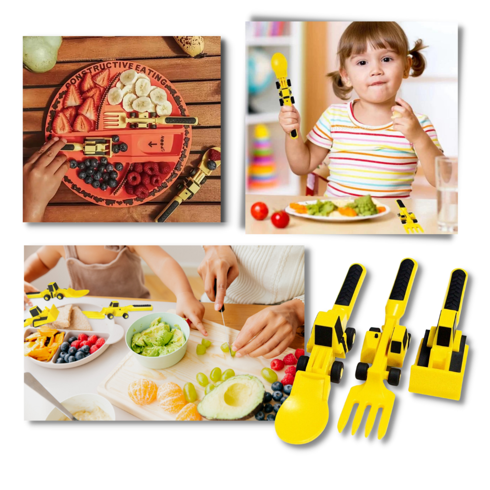 Alimentation constructive | Service de vaisselle pour enfants | Assiette et  ustensiles de construction, image size:1000x1000