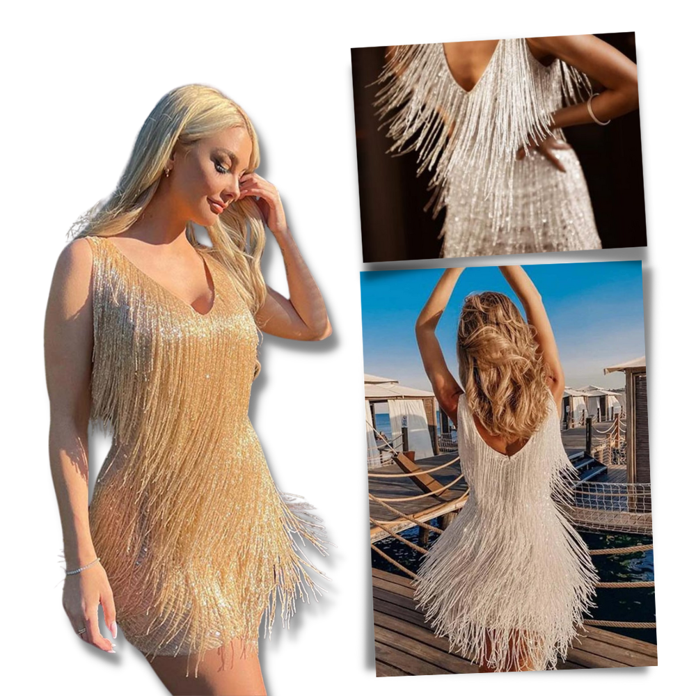 Robe à col V à paillettes

 - Ouistiprix