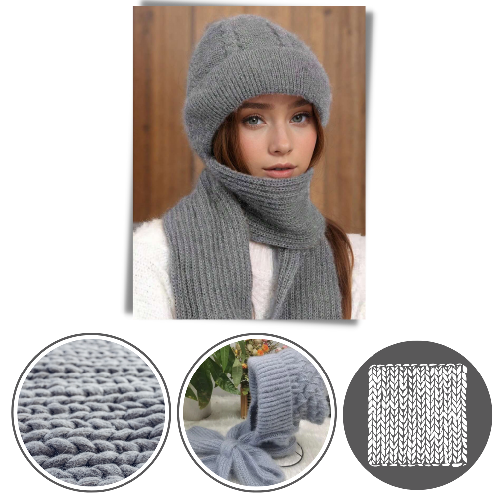 Bonnet à capuche en tricot coupe-vent avec écharpe et protège-oreilles  - Ouistiprix