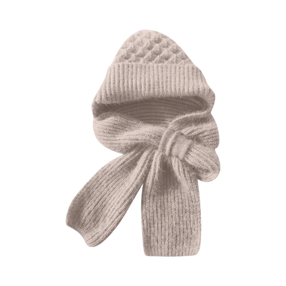 Bonnet à capuche en tricot coupe-vent avec écharpe et protège-oreilles  -Beige - Ouistiprix