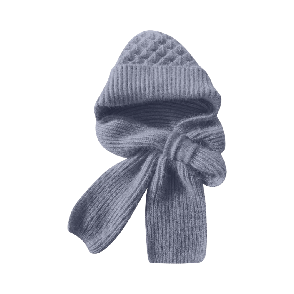 Bonnet à capuche en tricot coupe-vent avec écharpe et protège-oreilles  -Bleu - Ouistiprix