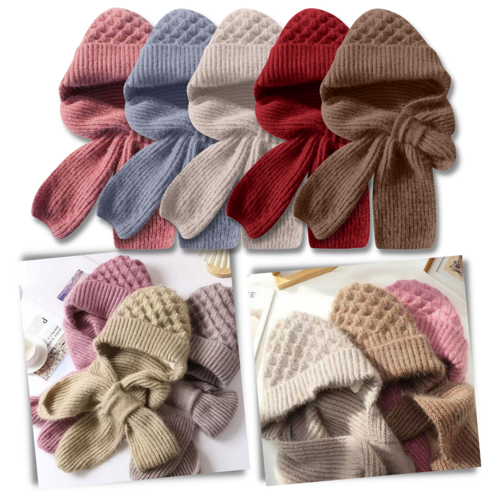 Bonnet à capuche en tricot coupe-vent avec écharpe et protège-oreilles  - Ouistiprix