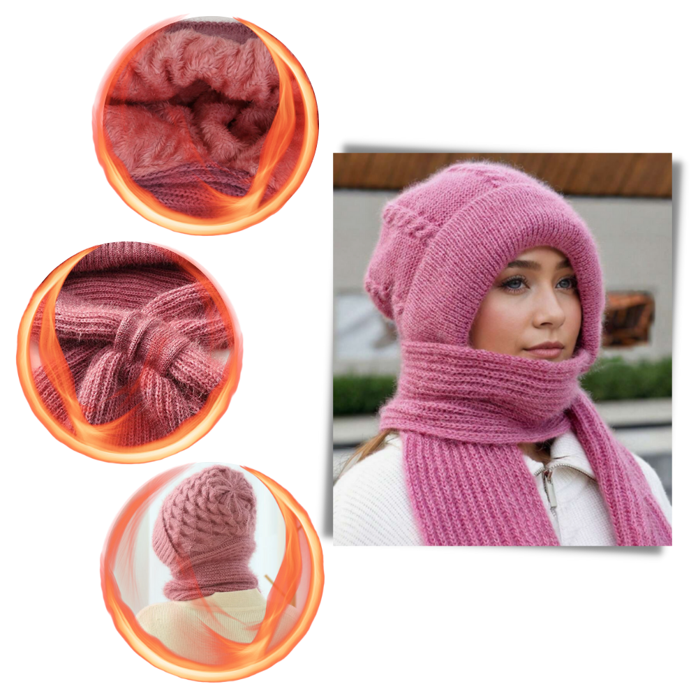 Bonnet à capuche en tricot coupe-vent avec écharpe et protège-oreilles  - Ouistiprix