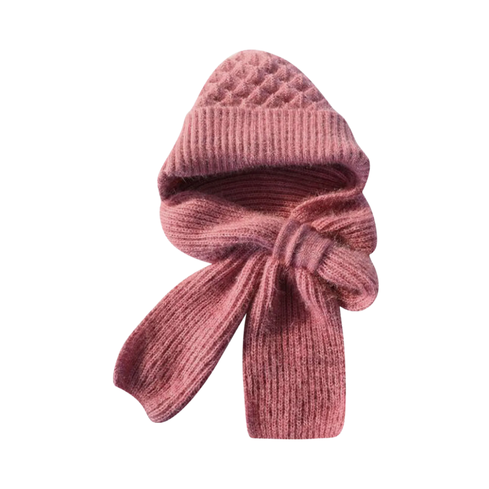 Bonnet à capuche en tricot coupe-vent avec écharpe et protège-oreilles  -Rose - Ouistiprix