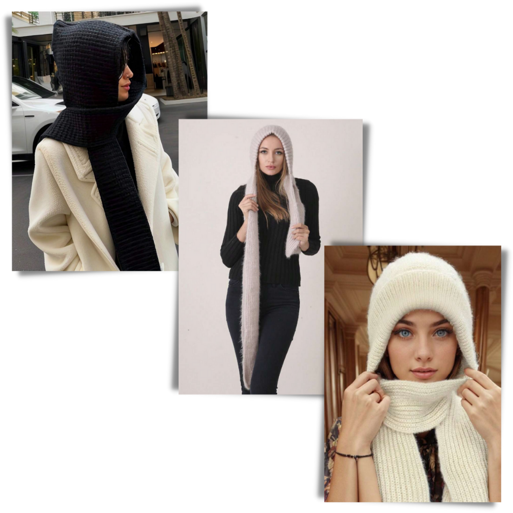 Bonnet à capuche en tricot coupe-vent avec écharpe et protège-oreilles  - Ouistiprix
