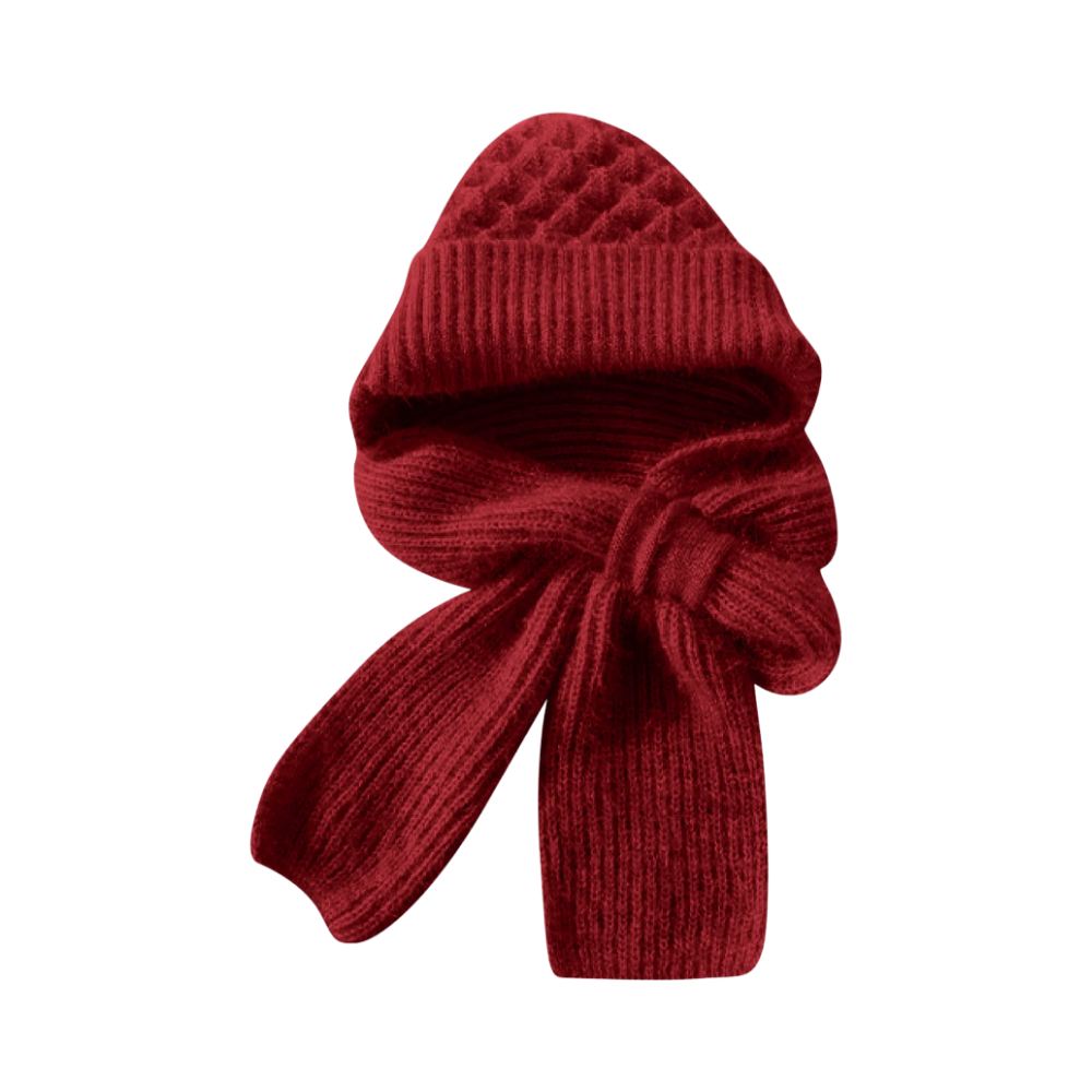 Bonnet à capuche en tricot coupe-vent avec écharpe et protège-oreilles  -Vin rouge - Ouistiprix